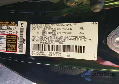 2014 Toyota Tundra Sr5 5.7L V8 from USA, damaged, VIN 5TFRY5F18EX167914